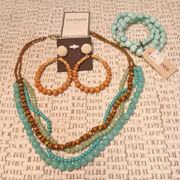 Lot of 3 beaded NWT jewelry - multi-layer necklace, bracelet stack, drop earring - Picture 1 of 12